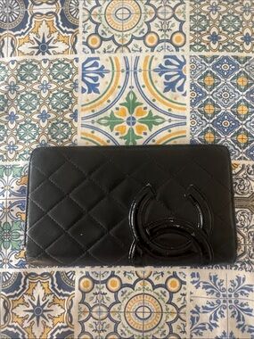 Chanel black quilted leather long wallet -2009